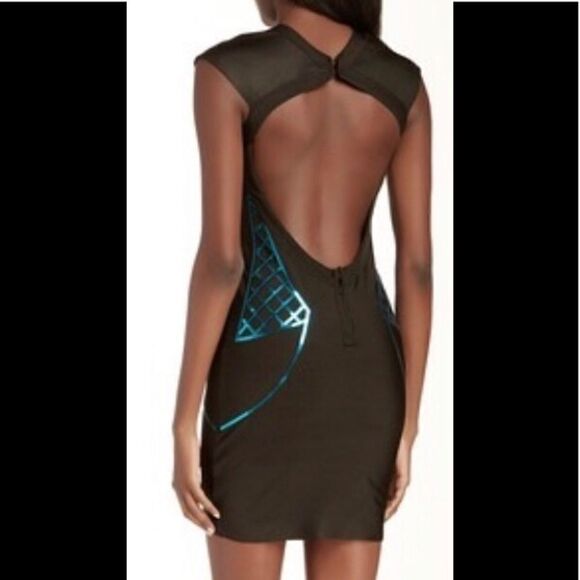 WOW couture bodycon bandage blk/turquoise sequins size lg - Picture 6 of 14